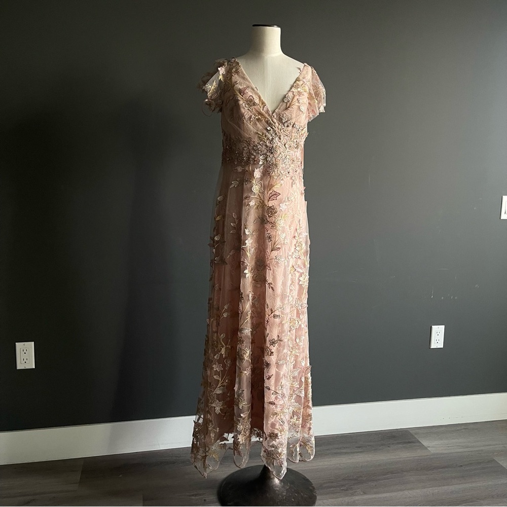 Mac Duggal Blush Embroidered Maxi Dress
